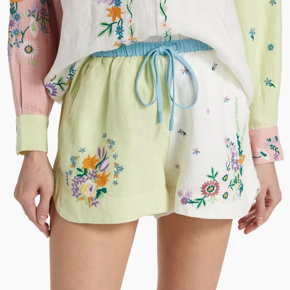 Alémais Hotel Paradiso Willa Embroidered Linen Shorts - Picture 2 of 7